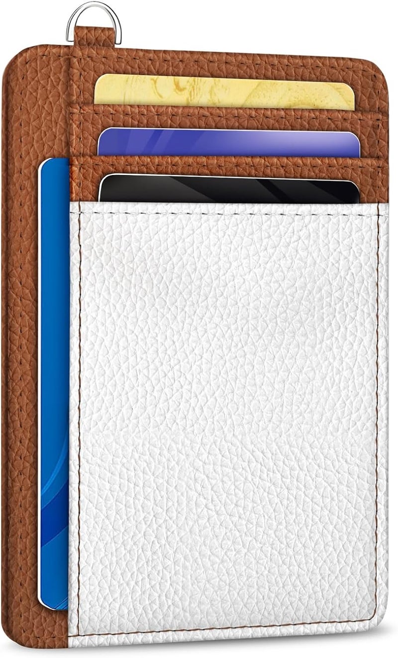 Yonlevres Credit Card Holder Slim Wallet Women, Minimalist RFID Blocking Small Wallet Woman, Front Pocket Travel Thin ID Window PU Leather Mini Organizer Case Purse Gift Girl Ladies White Caramel - Image 1